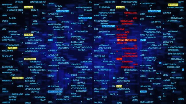 Technology background. Security breach concept, warning texts in a virtual environment. System hacked. 