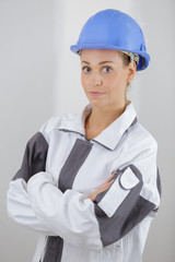 portrait of a serious woman builder