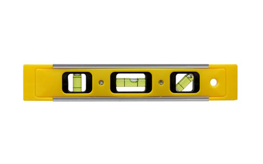 plastic yellow level tool with capsules isolated on white background