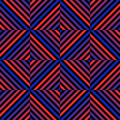Vector geometric seamless pattern with red and blue neon lines, squares