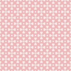 Simple pink vector geometric seamless pattern with flowers, squares, crosses