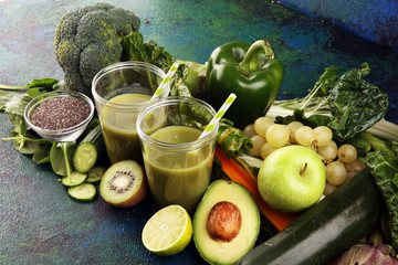 Healthy green smoothie and ingredients - detox and diet for health