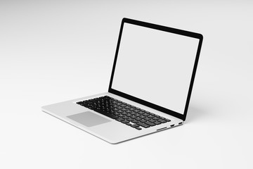 Laptop computer with blank white screen isolate on white background. screen mockup template