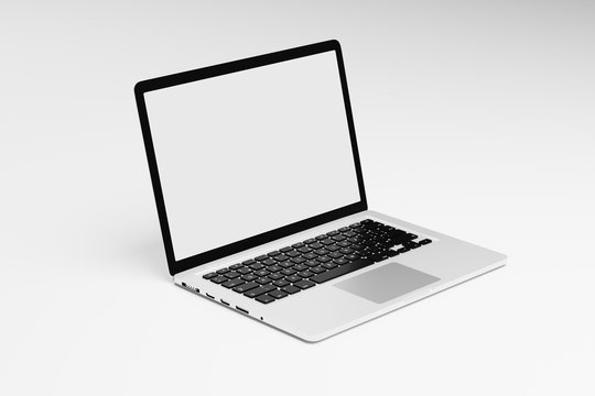 Laptop computer with blank white screen isolate on white background. screen mockup template