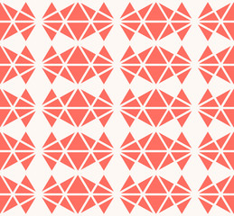 Vector geometric seamless pattern with triangles, diamonds. Coral and white