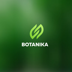 Botanika ecologic natural logo. Pure green leaf sign. Corporate identity for vegan shop or cafe.