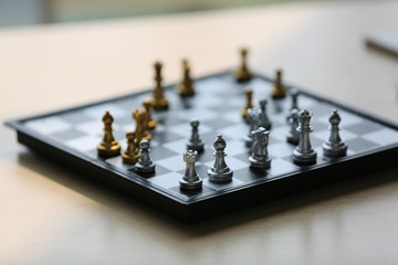 Close up on chess game board in table