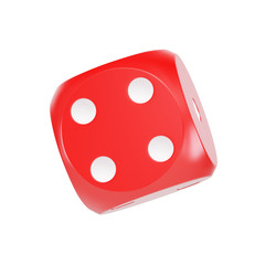 Red dice for games and casinos, 4 points, 3D illustration.