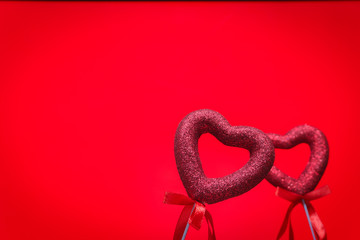 Colorful hearts with ribbon, Gift for Valentine's Day.