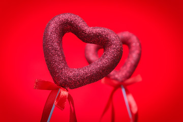 Colorful hearts with ribbon, Gift for Valentine's Day.