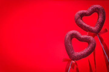 Colorful hearts with ribbon, Gift for Valentine's Day.