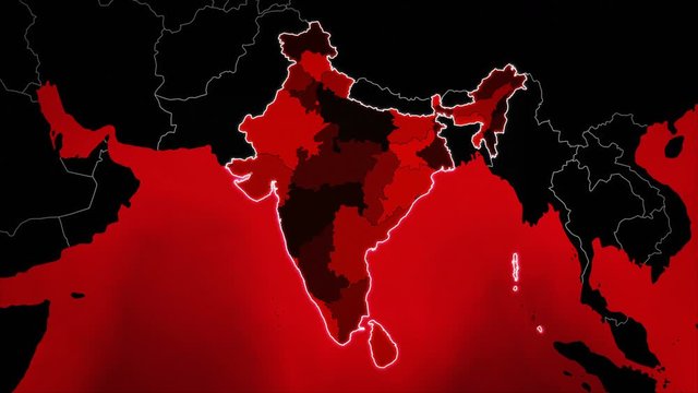 World map with India administrative divisions, airports and highways. More options in my portfolio. Red.