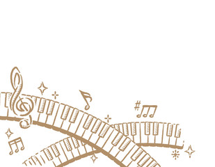 鍵盤、音符がテーマの背景、フレーム素材 © 夏妃 吉野