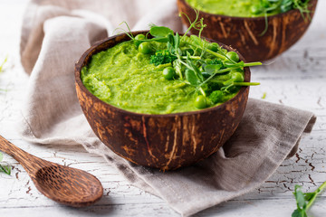Vegan green broccoli soup or smoothie