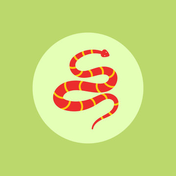 Red snake. Snake sign. Logo snake. Green background. Vector illustration. EPS 10.