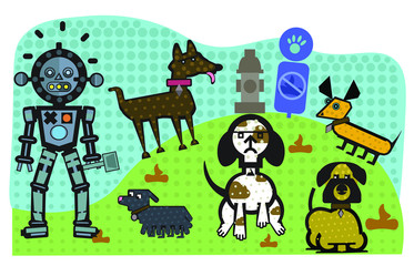 dog park with robot caretaker