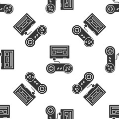 Grey Video game console with joystick icon isolated seamless pattern on white background. Vector Illustration © vector_v