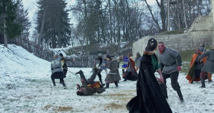 Troops with chieftain fighting with enemy at fortress