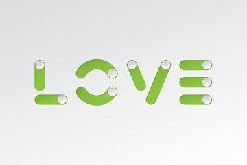 Love Logo as Composition of Blank On Off Toggle Switch Buttons Valentines Day Creative Concept - Green on White Background - Gradient Graphic Design