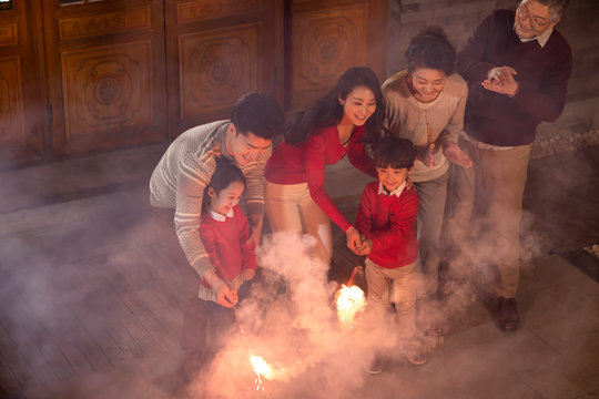 Happy family celebrating Chinese New Year