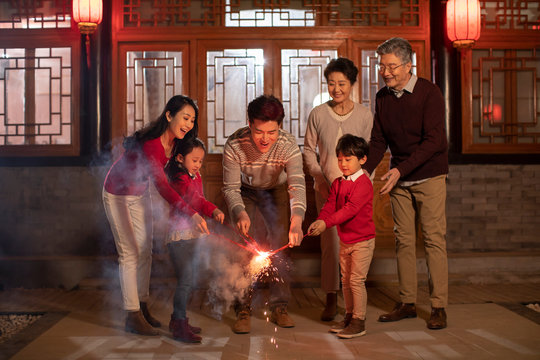 Happy family celebrating Chinese New Year