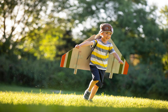 Little boys in costume playing on meadow