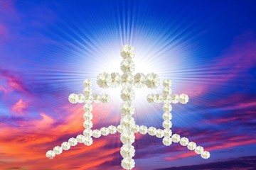 Easter background. Christian cross against celestial clouds. Easter background. Christian Cross Against Heaven