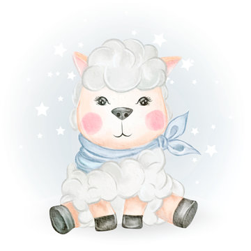baby sheep adorable watercolor illustration