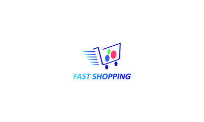 simple creative unique fast shopping logo  concept design template vector icon, with the illustration of a bag or trolley that is speeding 