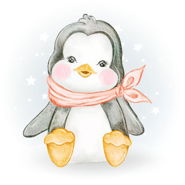 Baby Penguin Adorable Watercolor Illustration