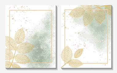 Beautiful background with leaves. Wedding invitation , watercolor, isolated on white.  Vector illustration. EPS 10