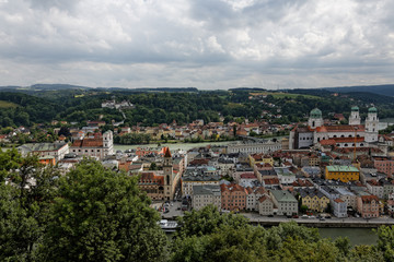 Fototapeta na wymiar Panoramic view of Passau's old town, Passau Germany.