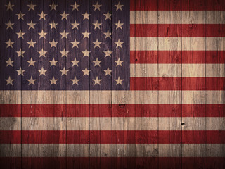 Fototapeta na wymiar old dark wood background USA flag
