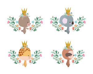 Cute bear koala giraffe and sloth cartoon vector design