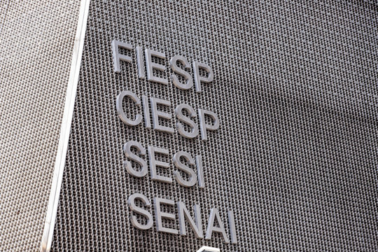 Sao Paulo, Brazil -  december 29 2019 - Logo of fiesp, ciesp, sesi, senai on facade of building of this organization in Avenue Paulista 