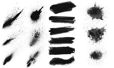 Set of black brush strokes, splashes and blots