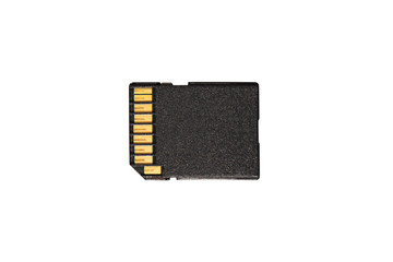 The back of the old SD memory card that has been used. Isolated with background.