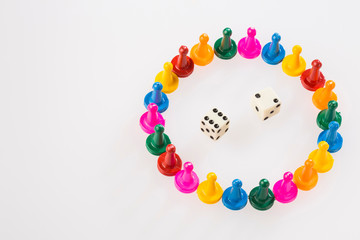 game pieces with dice isolated on white background