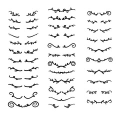 Obraz premium set of Flower ornament dividers. Hand drawn vines decoration, floral ornamental divider and sketch leaves ornaments. Ink flourish and arrow decorations dividers victorian doodles isolated background