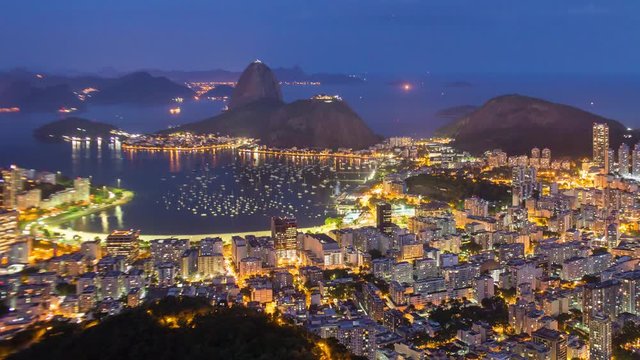 Pao Acucar or Sugar loaf mountain and the bay of Botafogo, Rio de Janeiro, Brazil, South America - 4K