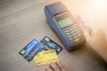 Swipe credit card By hand at the card swipe machine Multiple credit cards Credit card swiping failed.