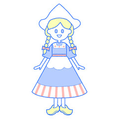 シンプルでかわいいオランダの民族衣装の女の子のイラスト