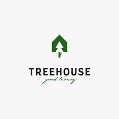 flat tree and house logo vector