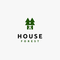 flat tree and house logo vector