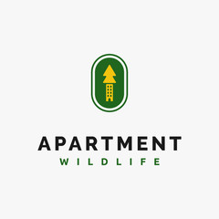 flat tree and apartment logo vector