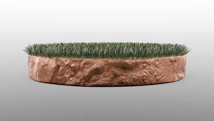 Round green grass land piece isolated. 3D Rendering