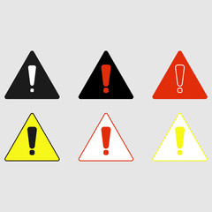 Attention sign icon. Exclamation mark. Hazard warning symbol. Colourful 6 buttons. Vector