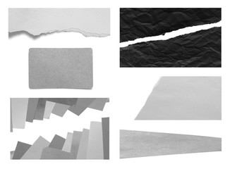 Set of old torn paper isolated on white background
