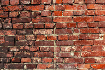 Old vintage dirty red and brown brick material texture retro wall background.