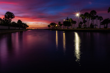 Fototapeta premium Long exposure sunset on one of the canals on Tampa Bay